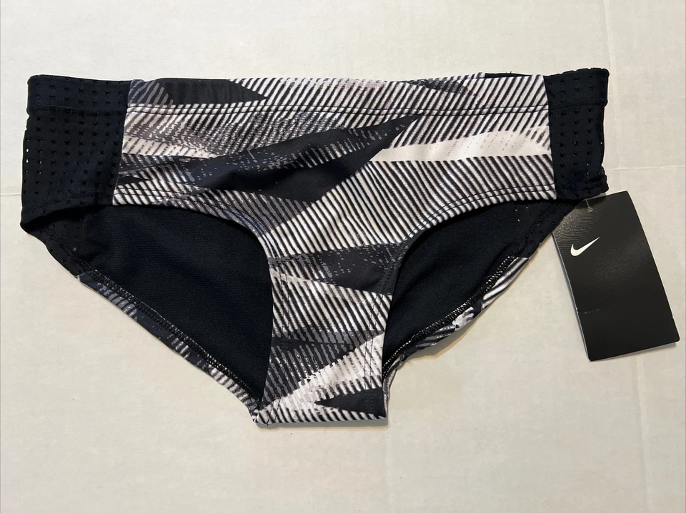 Pantalones de bikini hipster blancos y negros NIKE laterales de malla para mujer talla pequeña Foto 1 de 4