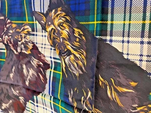VTG. Ralph Lauren Polo Silk Scarf 35x35 Scottish Terrier dogs/leashes/plaid - Picture 1 of 6