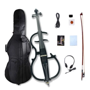 4 String Electric cello 4/4 cello kit Ebony Parts Case Bow Nice Tone black - Picture 1 of 22