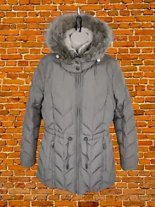 KENNETH COLE GREY PUFFER JACKET COAT SMALL DOWN FEATHER WOMENS PADDED HOOD ZIP - Picture 1 of 5
