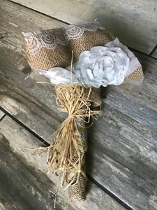 Foam Bouquet Holders Bridal Floral Foam Wedding country BURLAP #1 pc raffia Bow - Picture 1 of 2