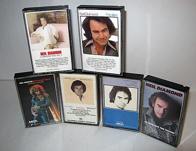 Vintage 1970 / 80s Mixed Lot of 6 NEIL DIAMOND Cassette Tapes in Cases - Image 1 of 2