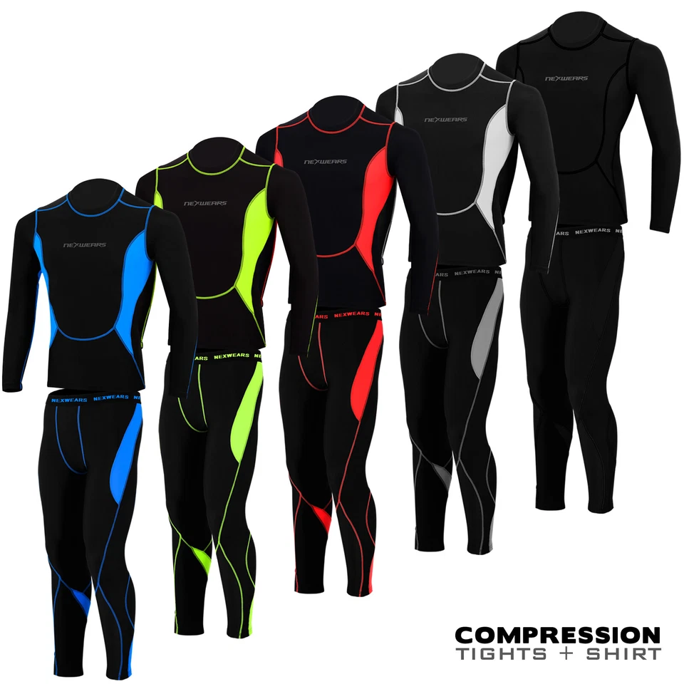 Mens Compression Tights + Top T-Shirt Base Layer Armour Gym Trousers Under Suit - Image 1 of 1