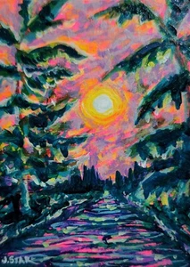 Original ATC, ACEO, Fine Art, Sonnenuntergang, Natur, Miniaturmalerei von Jasmin Star - Bild 1 von 3