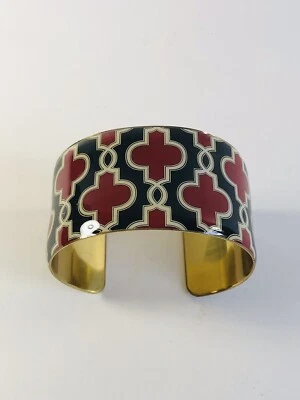 Mud Pie Black And Blood Red Geometric Design Cuff Bracelet — 第 1/4 张图片