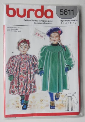 Burda 5611 sewing pattern Girls Asymmetric Front Coat Ages 3 to 7  NEW & Sealed - Image 1 of 2