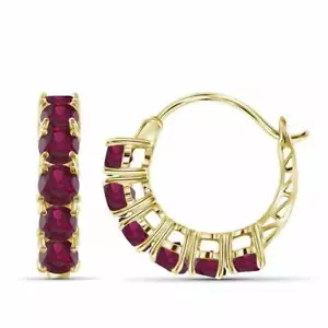 1Ct Lab Created Round Cut Red Ruby Huggie Hoop Earrings 14k Yellow Gold Plated - Picture 1 of 3