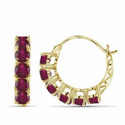 1Ct Lab Created Round Cut Red Ruby Huggie Hoop Earrings 14k Yellow Gold Plated - Image 1 of 3