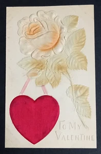 To My Valentine Blume Rosen geprägt Airbrush Satin Herz Postkarte um 1910 - Bild 1 von 2