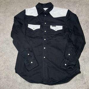Calvin Klein Jeans Denim Western Shirt Black White Colorblock Large Raf Simons - Picture 1 of 15