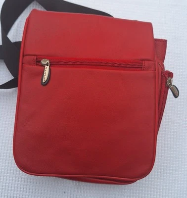 Travelon Red Sling Leather Crossbody Bag 9"x8" - Image 1 of 4