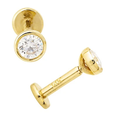 Joyería Avalanche Unisex Bisel Oro 14K Juego 3mm Moissanite Labret Tachuelas, Monroe, Foto 1 de 4