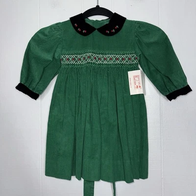 Vintage House Of Hatten Toddler Girl’s Smocked Corduroy Dress Christmas Green 2T - Image 1 of 4