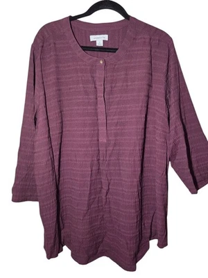 Top túnica Liz Claiborne púrpura popover texturizada manga 3/4 2X nuevo con etiquetas Foto 1 de 4