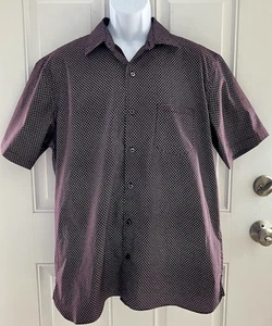 Van Heusen Mens Shirt Large 16-16.5 Brown Print Short Sleeve Button Down - Picture 1 of 12
