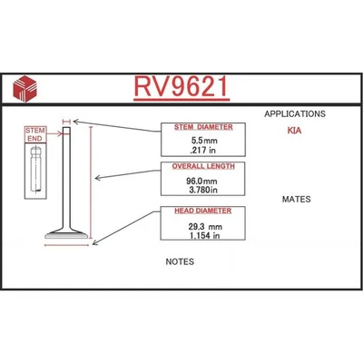 Válvula de admisión del motor ITM Engine Components RV9621 para 03-05 Kia Rio Foto 1 de 4