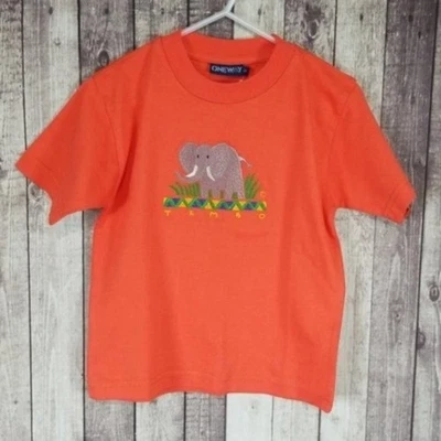 One Way Orange Elephant Tembo Embroidered Short Sleeve T-shirt NEW Boys Small - Image 1 of 4
