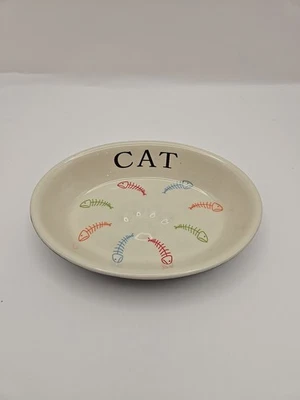 Овальная миска блюдо для кошачьего корма Fidos Diner Stoneware черно-белое с рыбой 6,5 дюйма x 4,75 дюйма - Изображение 1 из 4