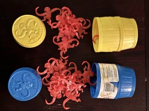 Vtg Blue & Yellow Barrels of Monkeys Pick Up Game MB 1998 14 & 13 Monkeys - Picture 1 of 5