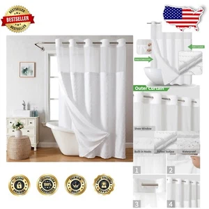 Elegant Ringless Chevron Shower Curtain with Liner - Easy Installation, 71x80" - Picture 1 of 8
