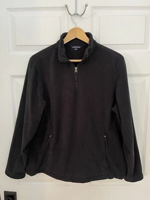 Lands End Womens L Black Fleece 1/4 Zip Pullover Pockets Warm Excellent Cozy - Image 1 of 4