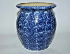 Vintage Large Jug Vase Ceramics Stamp Decor Handmade Art 6"x5" Blue Handpainted - Picture 1 of 9
