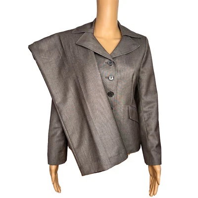 Traje Estudio Poliéster Rayón Pantalón Traje Talla 4P Marrón Claro Muesca Cuello Mujeres 2 Piezas Foto 1 de 4