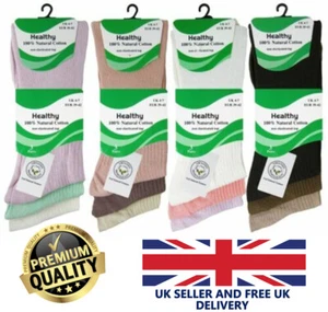 New Ladies 6 Pairs Non Elastic Diabetic Soft Top Natural Cotton Healthy Socks - Picture 1 of 4