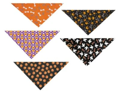 Halloween Bandana Perro Bufanda Cuello Cuadrado CALABAZAS CARAMELO MAÍZ FANTASMAS ABUCHEO  Foto 1 de 4