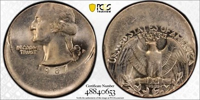 1987 P 25c 25% off Center Quarter - Rare mint error coin PCGS MS62 - Image 1 of 3