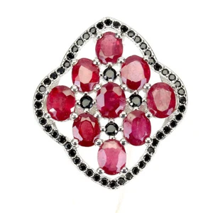 Valentinstag Heizbar Oval Rot Rubin 5x4mm Schwarz Spinell 925 Silber Ring Größe - Bild 1 von 9