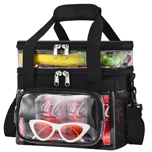 Large Clear Lunch Bag Double-Deck Reusable Tote with Strap Front Pocket Work - Picture 1 of 7
