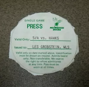 Milwaukee Bucks 1980s NBA Playoffs Press Pass Ticket Stub vs Atlanta Hawks - Picture 1 of 3