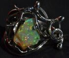 PINFIRE NATURAL FIRE OPAL 925 SILVER LILIES RING Sz  6.75 MEXICAN TAXCO JEWELRY