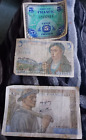 1943/4/5. 3 x WWII Vintage French Paper Money Banknotes 2 x 5, 1 x 10 Francs