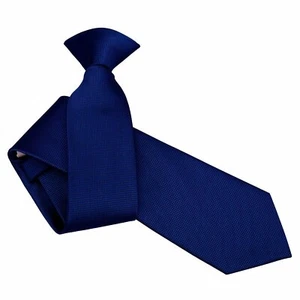 Royal Blue Clip On Slim Tie Woven Plain Solid Check Wedding Necktie by DQT - Picture 1 of 3