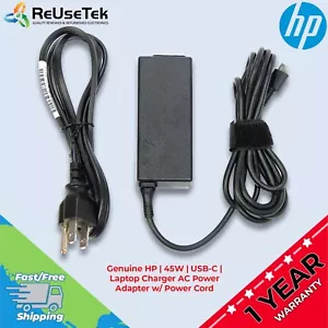 Genuine HP | 45W | USB-C | Laptop Charger AC Power Adapter w/ Power Cord - Picture 1 of 13