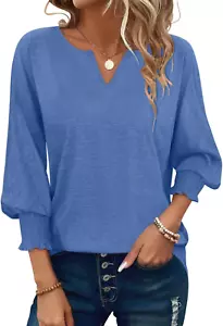 Women'S 3/4 Sleeve V Neck T Shirts Ruffle Sleeve Summer Casual Tops - Picture 1 of 30