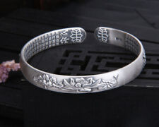 B25 Bangle Bracelet Buddhist 6-Wort-Mantra Lotus Flower Matte 999 Fine Silver