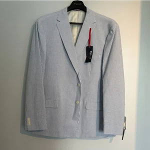 Abrigo deportivo elástico Tommy Hilfiger ajuste moderno nuevo con etiquetas - azul/blanco, 52R para hombre - Imagen 1 de 7