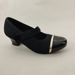 Hotter Mary Jane Shoes Womens 5 Navy Black Suede Leather Low Heels Smart Dance - Picture 1 of 14
