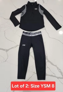 Under Armour Activewear Set Heat Gear long sleeve legging black gray logo YSM 8 - Picture 1 of 18
