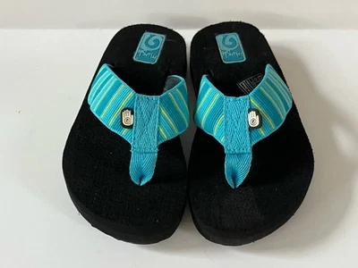Sandalias chanclas Teva Mush unisex para niños pequeños negro verde azulado neón a rayas talla 9 Foto 1 de 4
