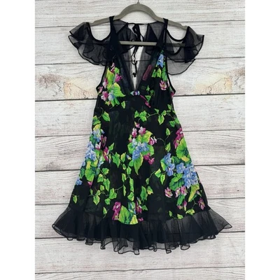 Betsey Johnson Dress Womens Small Floral Mesh Ruffle Sheer Nightie Intimates - Image 1 of 4