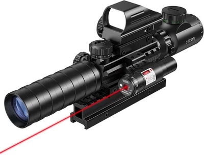 MidTen 3-9x32 Scope Combo w/ Dual Illuminated Optics,Red/Green Dot & Laser Sight