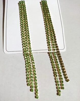 Extra lange XXL Strass Ohrhänger Ohrstecker grün goldf Ohrringe ca 9,5 cm lang - Bild 1 von 3