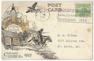 1933 Century of Progress Chicago Postcard - Airplane, U.S. Mail on Horseback - Picture 1 of 2