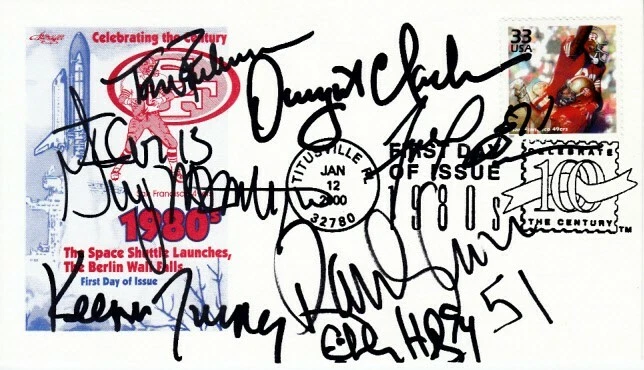 49ers Team 80s cachet auto Dwight Clark Fred Dean Cross Haley Rathman Turner JSA - Image 1 of 1