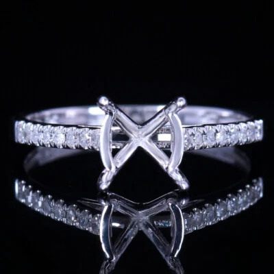 Anillo de oro blanco macizo de 10K con diamantes naturales de 7 mm a 8 mm redondo semi montaje Foto 1 de 4