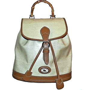 Vintage Dooney Bourke Panama Jack Collection Coated Linen Backpack Bag I912 USA - Picture 1 of 12
